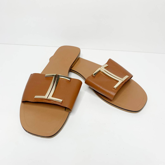 ASOS Shoes - ASOS Design Factor Brown Tan Leather Slides Womens 6